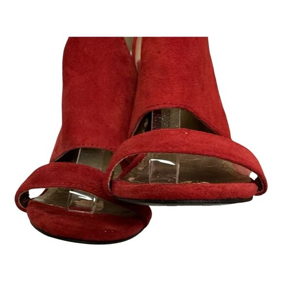 BCBG Max Azria Red Suede Strappy Stiletto Ankle Strap Heels Women's Size 8.5 - Picture 11 of 14